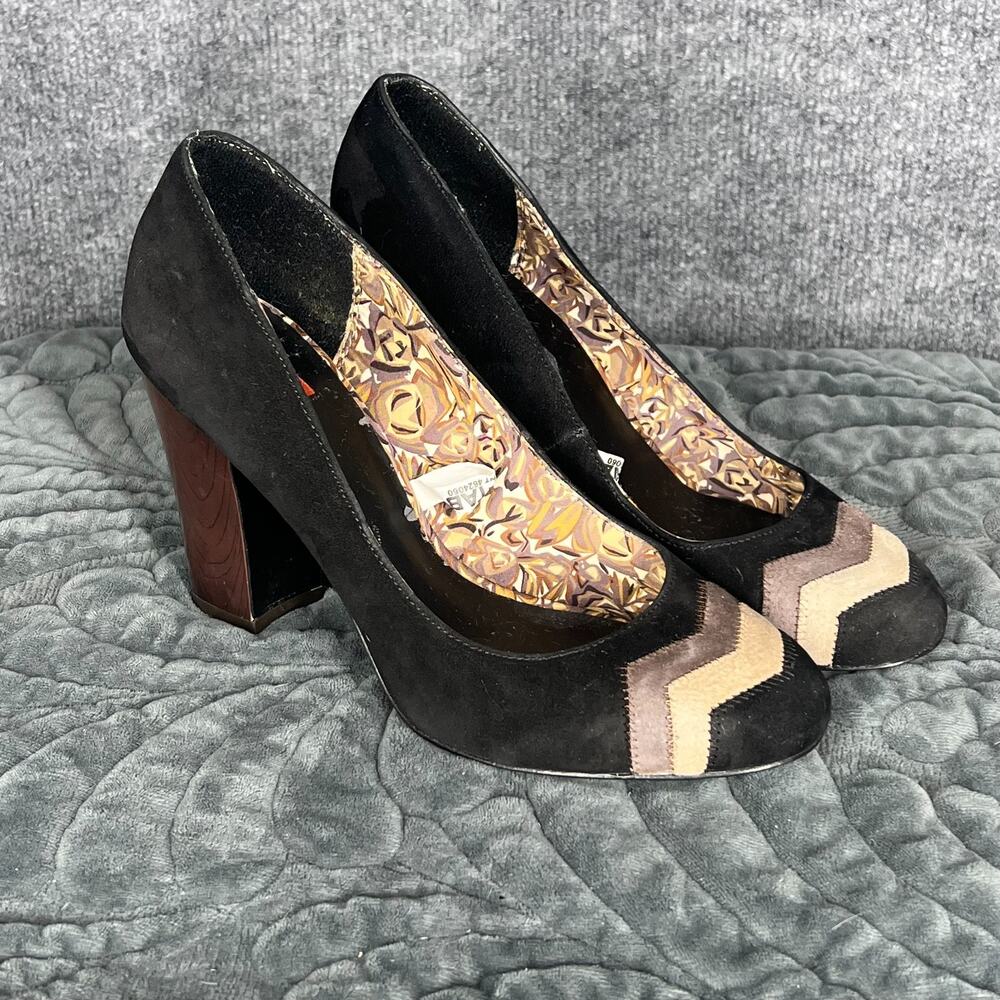 Missoni for Target‎ Chevron Block Heel Pumps Womens 9 Black Suede Retro Office